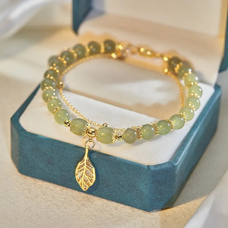 ✨【Compre uno y llévese otro gratis】Nueva pulsera de jade hetiano de oro de 14 quilates