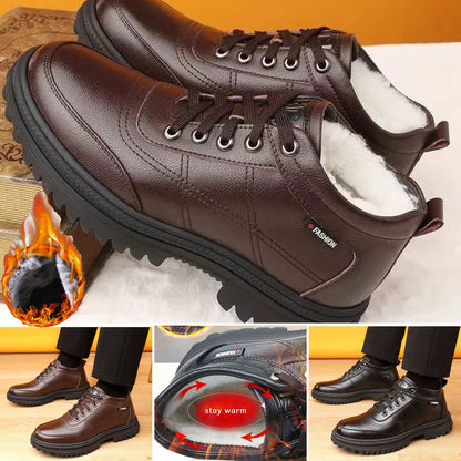 【39-44】 Zapatos de cuero de suela gruesa, cálidos y esponjosos, engrosados de invierno para hombres_3834903