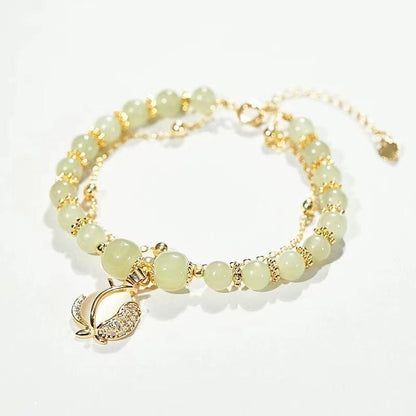 ✨【Compre uno y llévese otro gratis】Nueva pulsera de jade hetiano de oro de 14 quilates