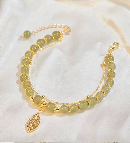 ✨【Compre uno y llévese otro gratis】Nueva pulsera de jade hetiano de oro de 14 quilates