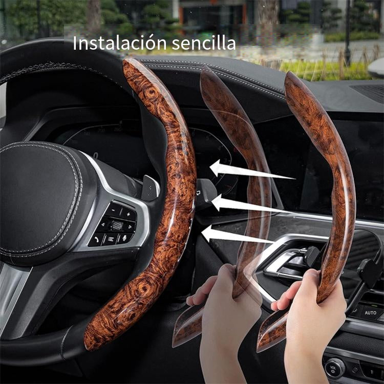 Funda antideslizante para volante de coche con vetas de madera--3854148