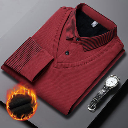 【M-4XL】Camisa POLO de dos piezas con retazos falsos a rayas_3844302